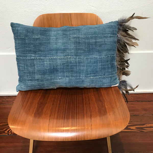 Peter Indigo Pillow with Feathers